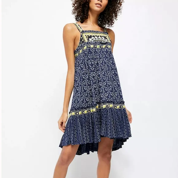 free people blue linen dress Free People Blue sheath Sleveless dress linen/lace sz 10